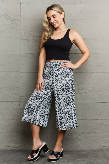 Ninexis Leopard High Waist Flowy Wide Leg Pants with Pockets-Angel Casuals