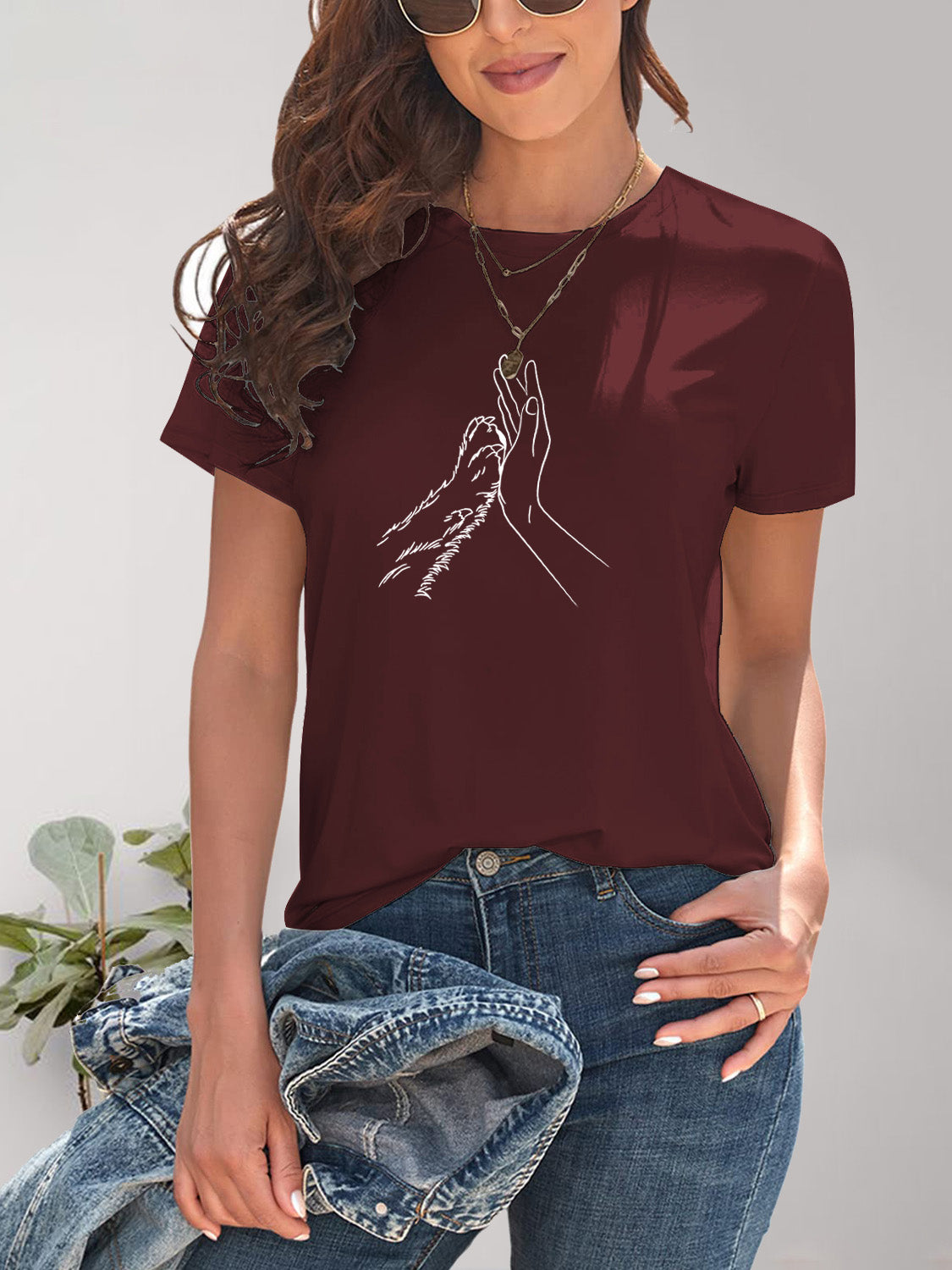 Graphic Round Neck Short Sleeve T-Shirt-Angel Casuals