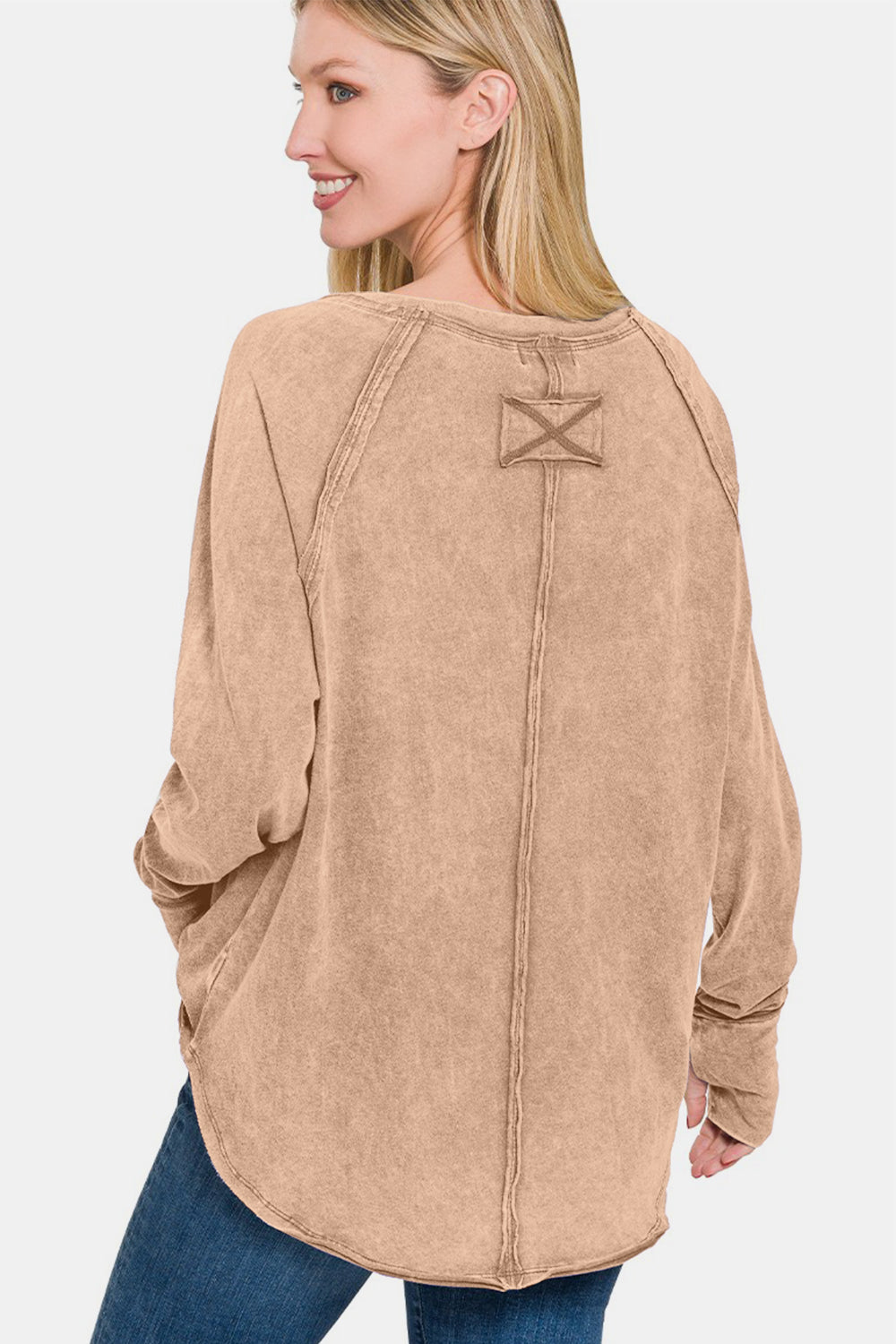 Zenana Round Neck Thumbhole Long Sleeve T-Shirt-Angel Casuals