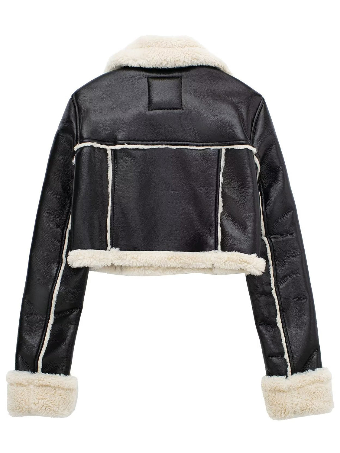 Collared Neck Long Sleeve Plush Cropped Jacket-Angel Casuals
