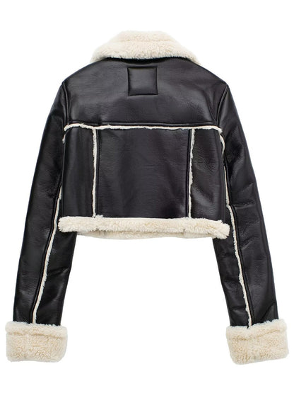 Collared Neck Long Sleeve Plush Cropped Jacket-Angel Casuals