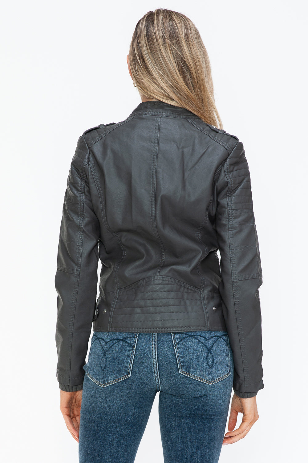 Snobbish PU Leather Biker Jacket with Side Zip Pockets-Angel Casuals