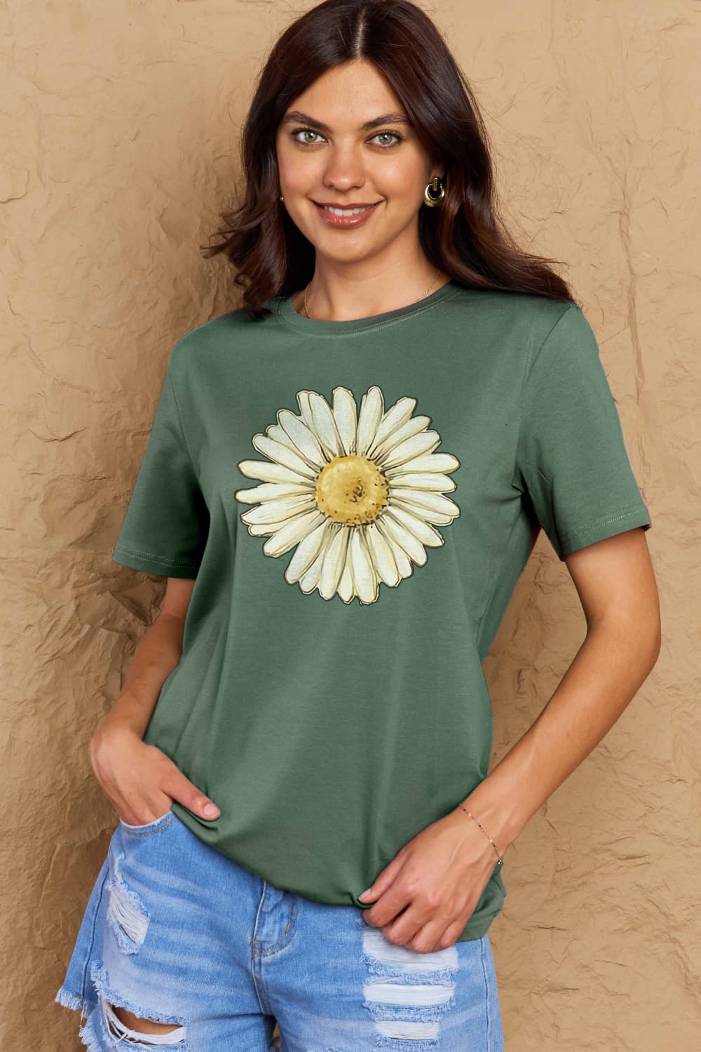 Simply Love Full Size FLOWER Graphic Cotton Tee-Angel Casuals