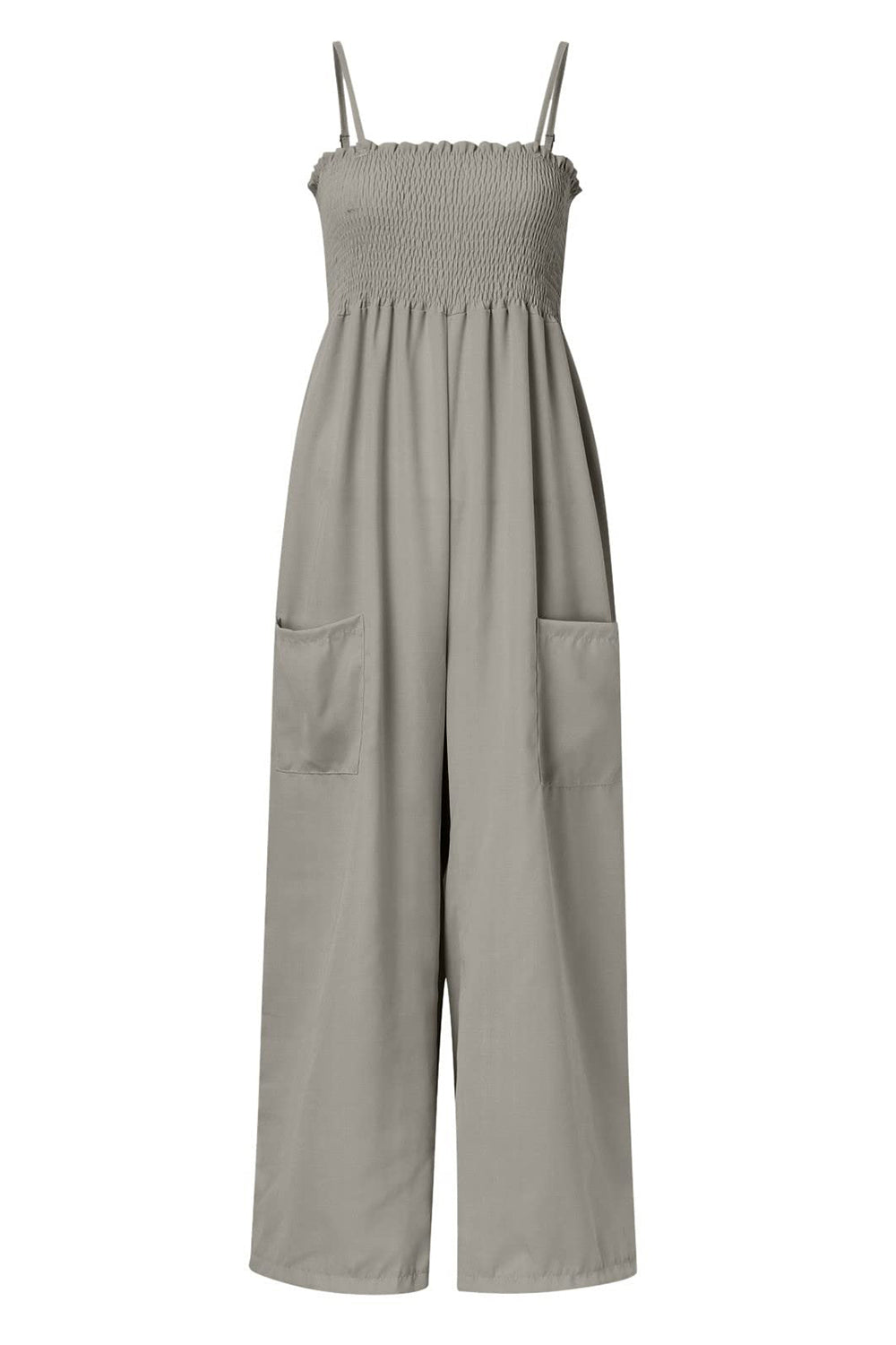 Smocked Spaghetti Strap Wide Leg Jumpsuit-Angel Casuals