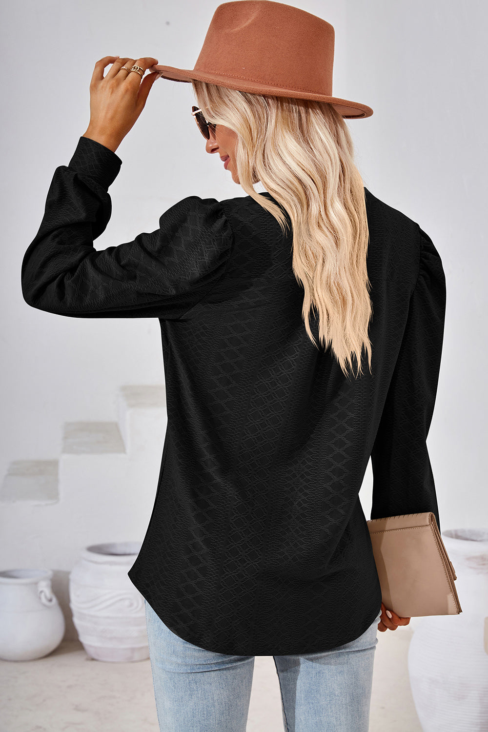 Ruched Notched Long Sleeve T-Shirt-Angel Casuals