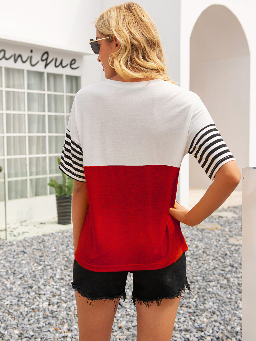 Striped Color Block Round Neck Tee-Angel Casuals