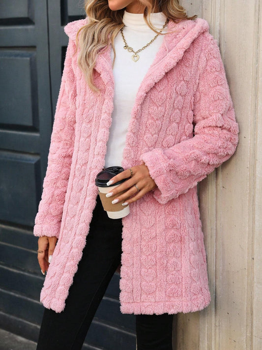 Heart Open Front Hooded Fuzzy Coat-Angel Casuals