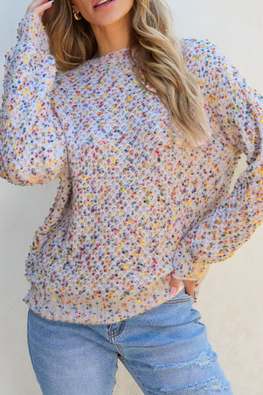 Confetti Round Neck Long Sleeve Sweater-Angel Casuals