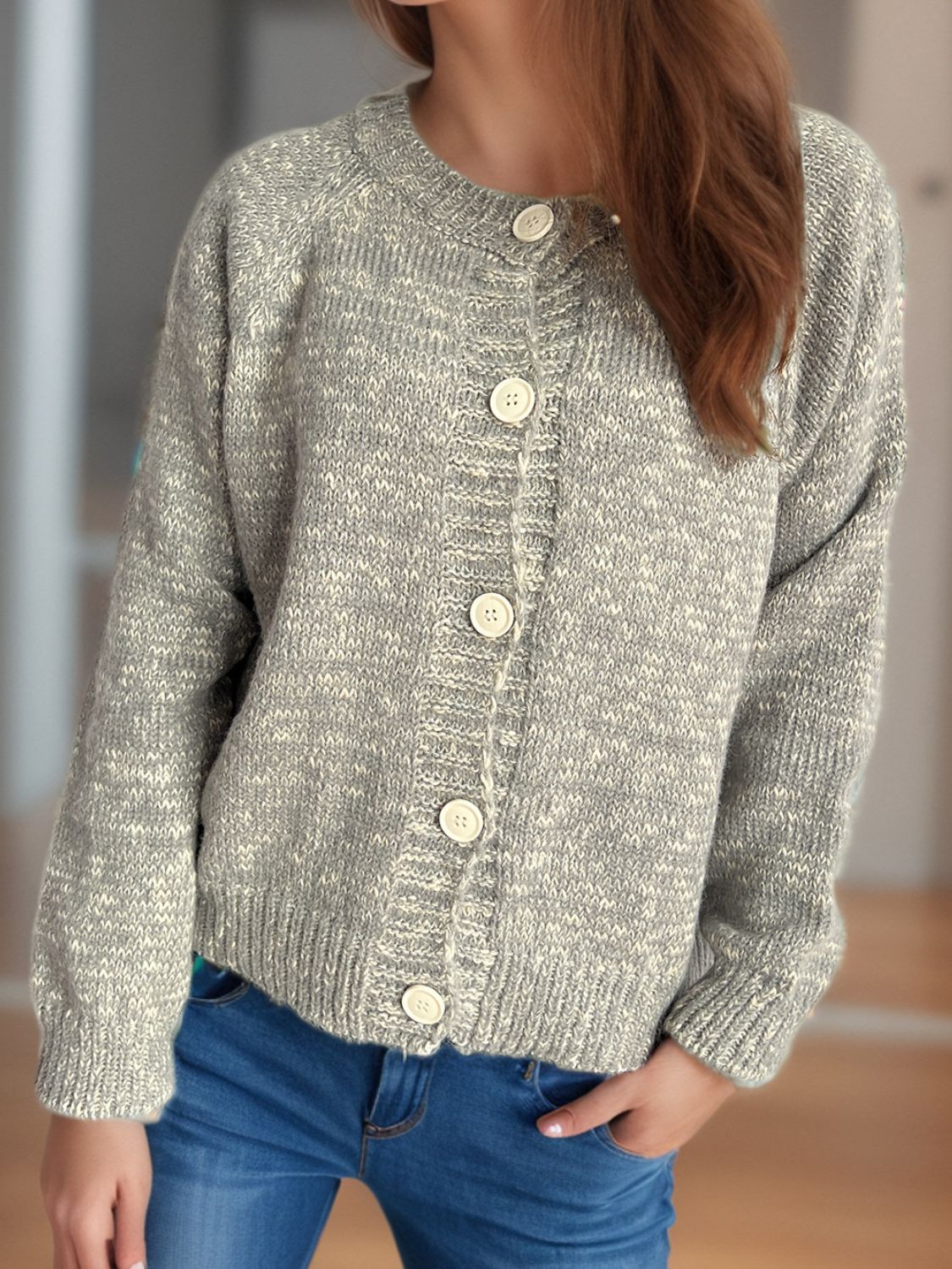 Heathered Button Down Long Sleeve Cardigan-Angel Casuals