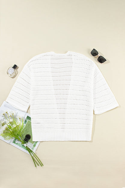 Openwork Open Front Long Sleeve Cardigan-Angel Casuals