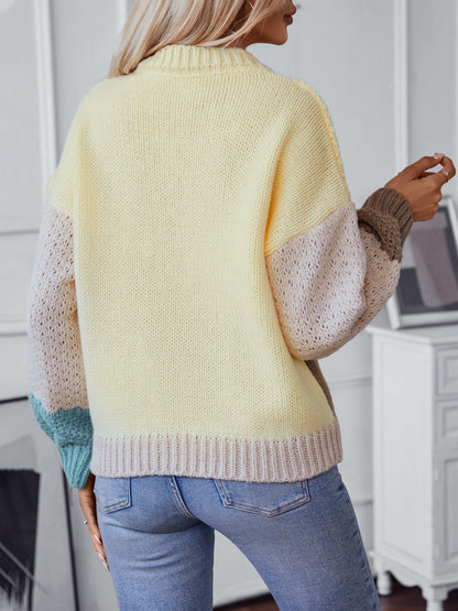 Color Block Round Neck Dropped Shoulder Sweater-Angel Casuals