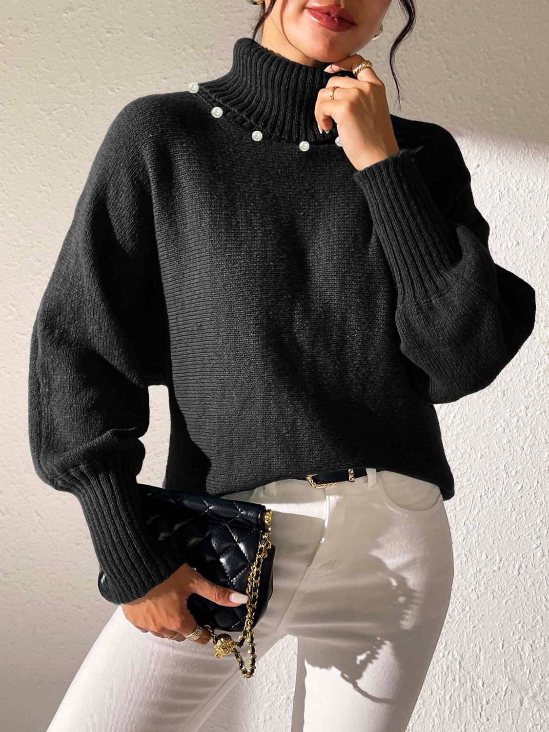 Turtleneck Long Sleeve Sweater-Angel Casuals