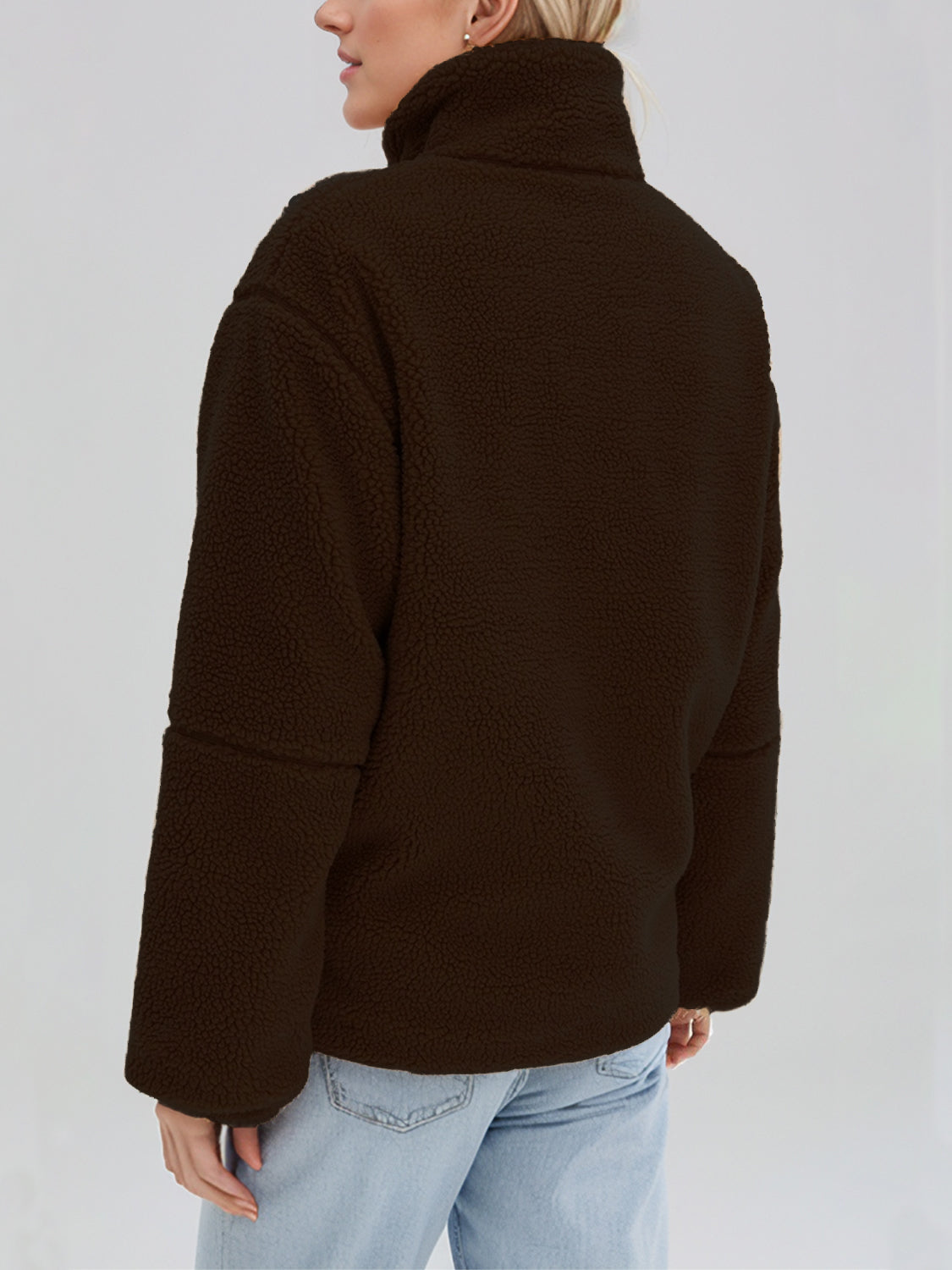 Turtleneck Zip Up Long Sleeve Plush Jacket-Angel Casuals