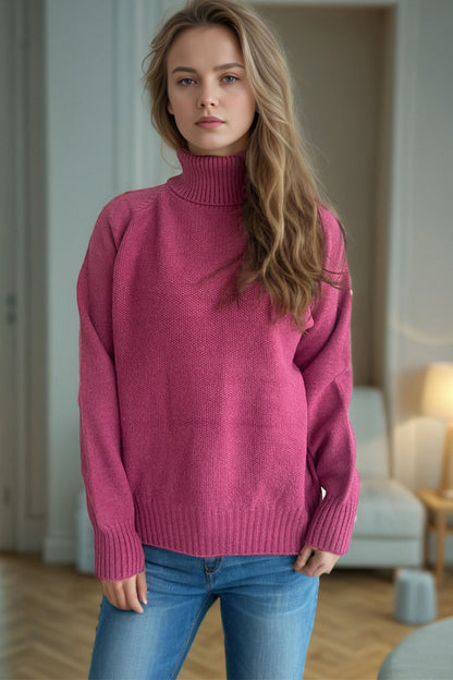 Ribbed Turtleneck Raglan Sleeve Sweater-Angel Casuals