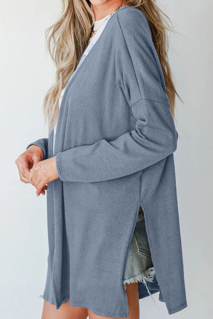 Slit Open Front Long Sleeve Cover Up-Angel Casuals