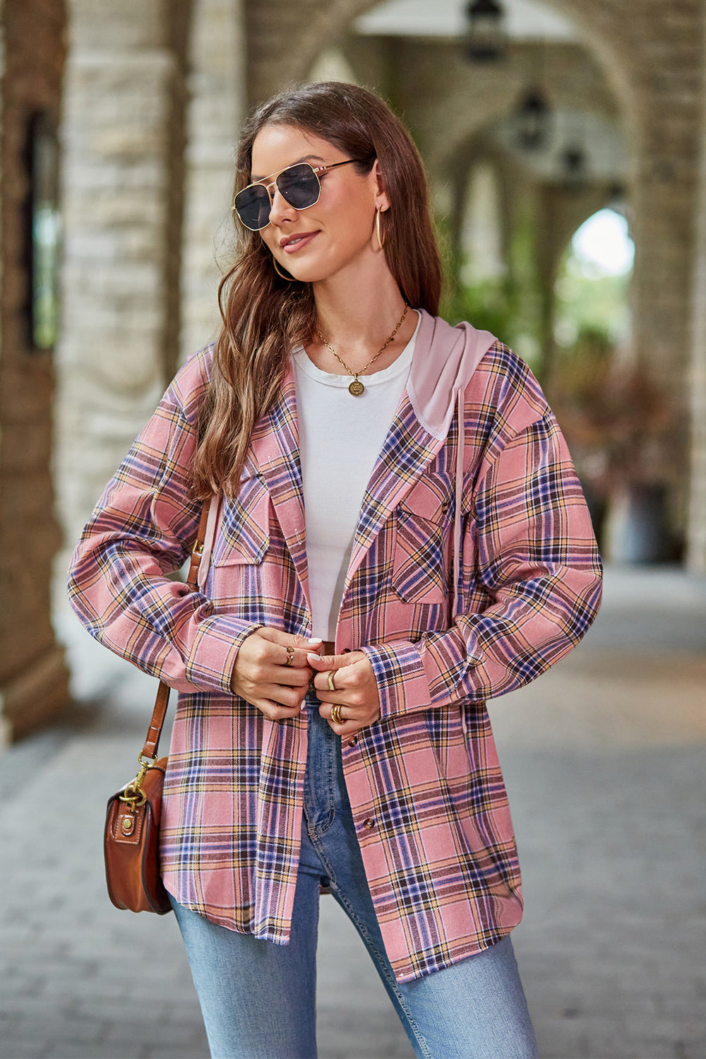 Mandy Plaid Long Sleeve Hooded Jacket-Angel Casuals