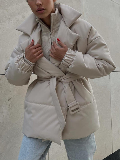 Puffer Long Sleeve Winter Coat with Belt-Angel Casuals