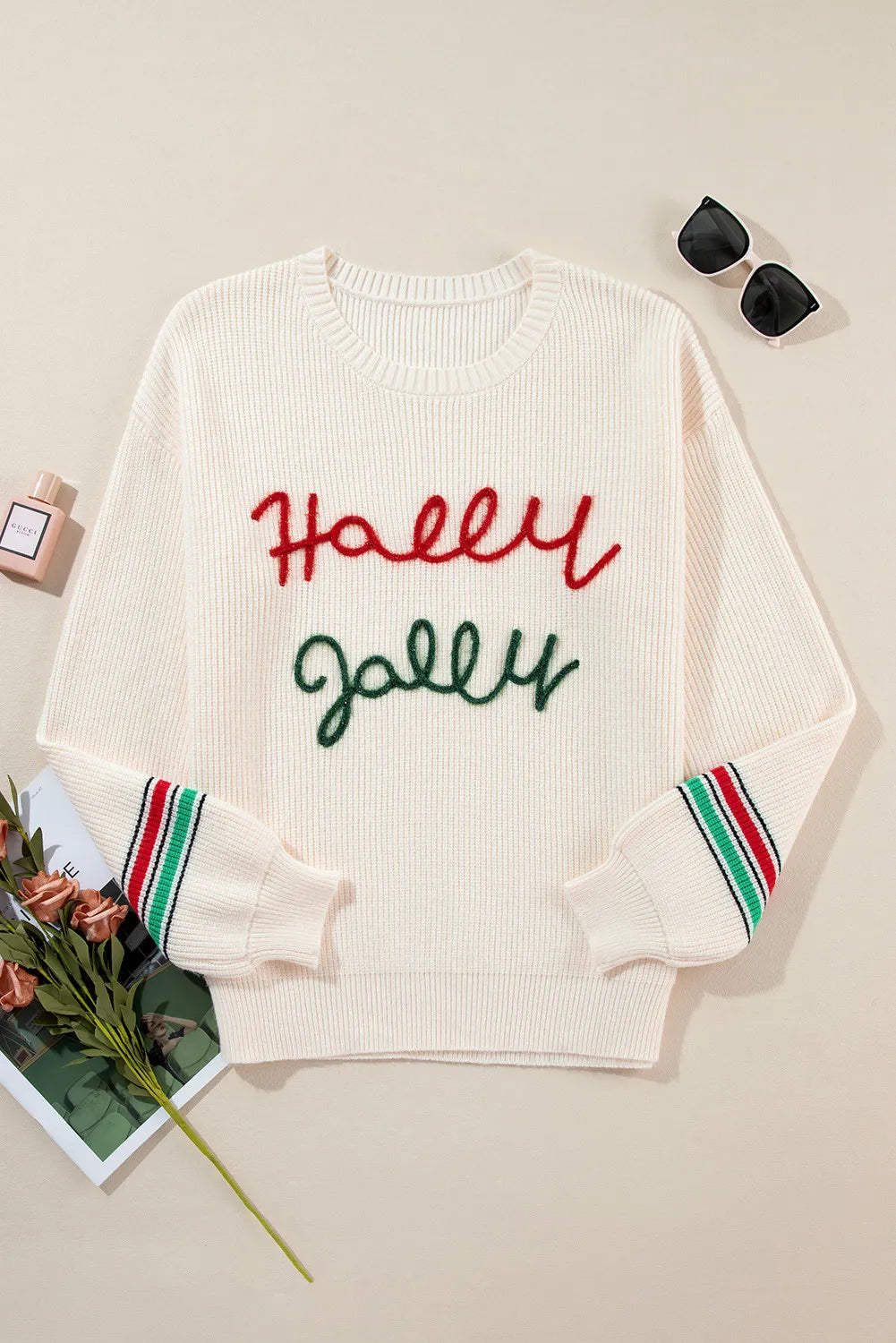 Letter Round Neck Long Sleeve Sweater-Angel Casuals