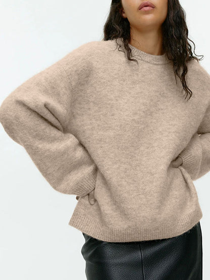 Round Neck Drop Shoulder Sweater-Angel Casuals