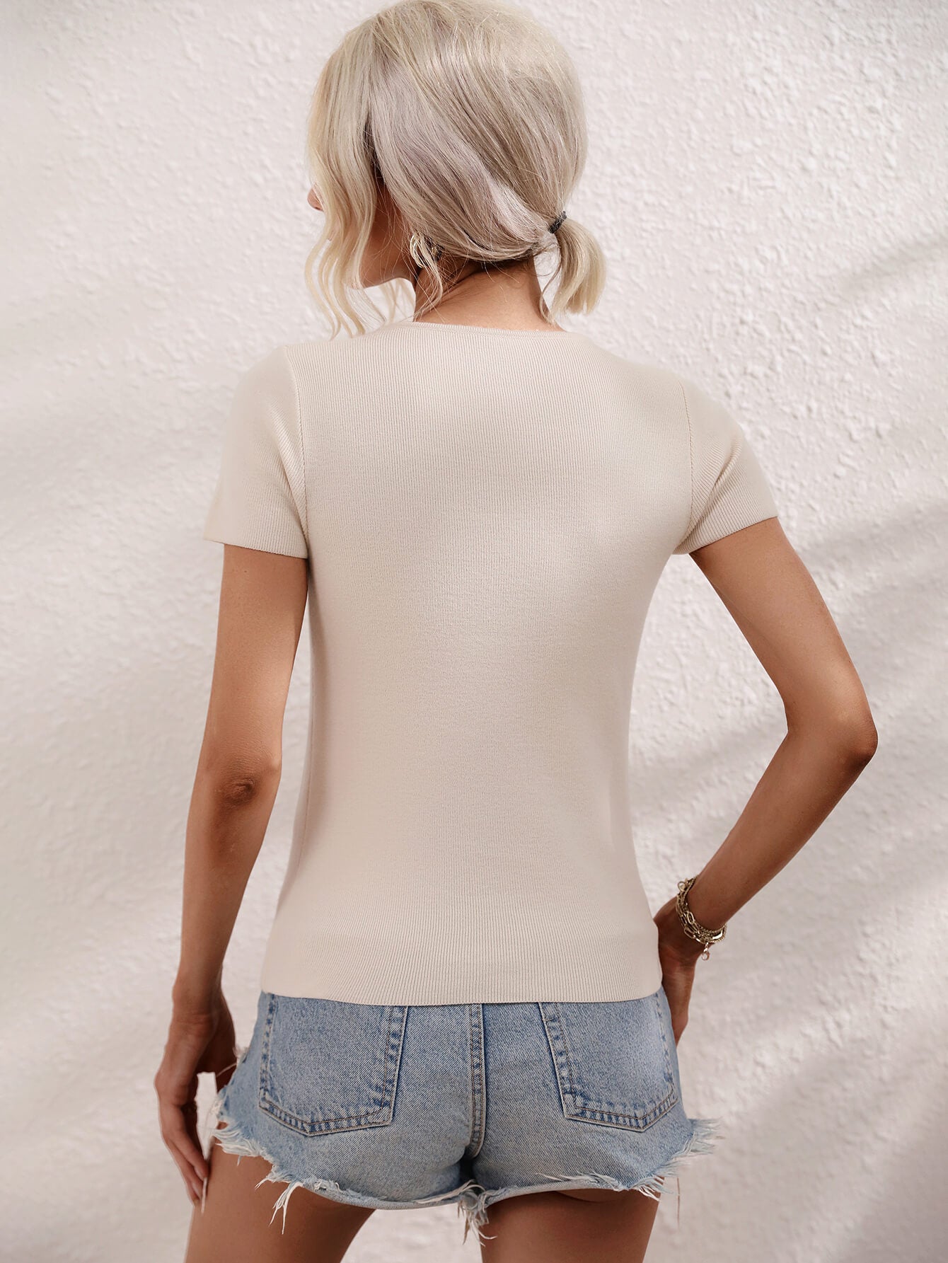 Cutout Round Neck Short Sleeve Knit Top-Angel Casuals