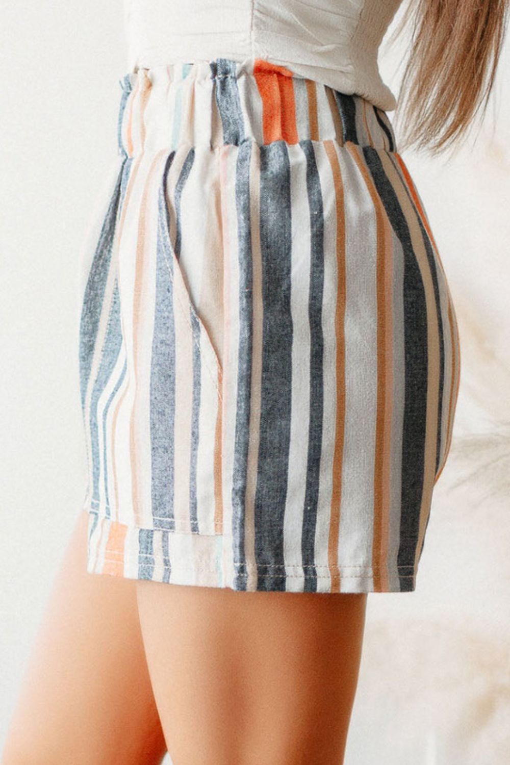 Striped Elastic Waist Shorts-Angel Casuals