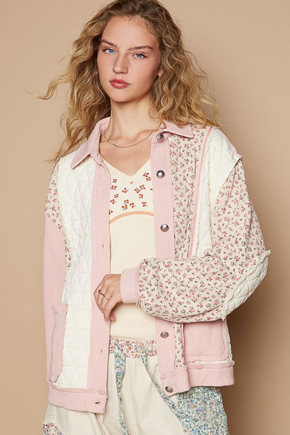 POL Floral Exposed Seam Button Up Quilted Jacket-Angel Casuals