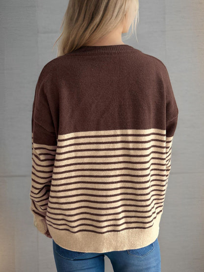 Striped Button Down Long Sleeve Cardigan-Angel Casuals