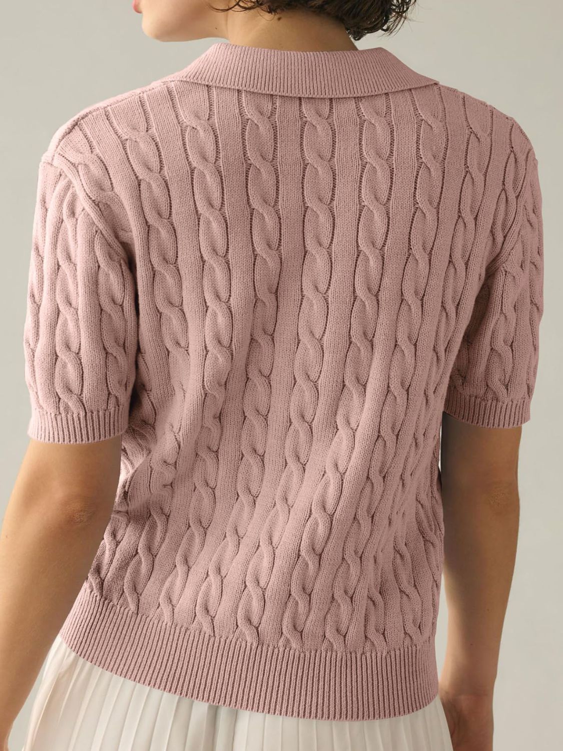 Cable-Knit Collared Neck Half Sleeve Sweater-Angel Casuals