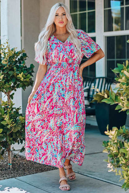 Multicolored V-Neck Maxi Dress-Angel Casuals