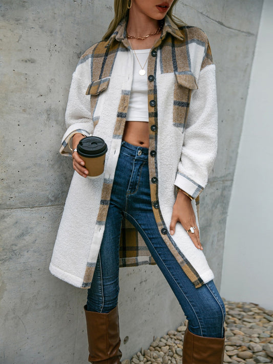 Plaid Dropped Shoulder Longline Coat-Angel Casuals