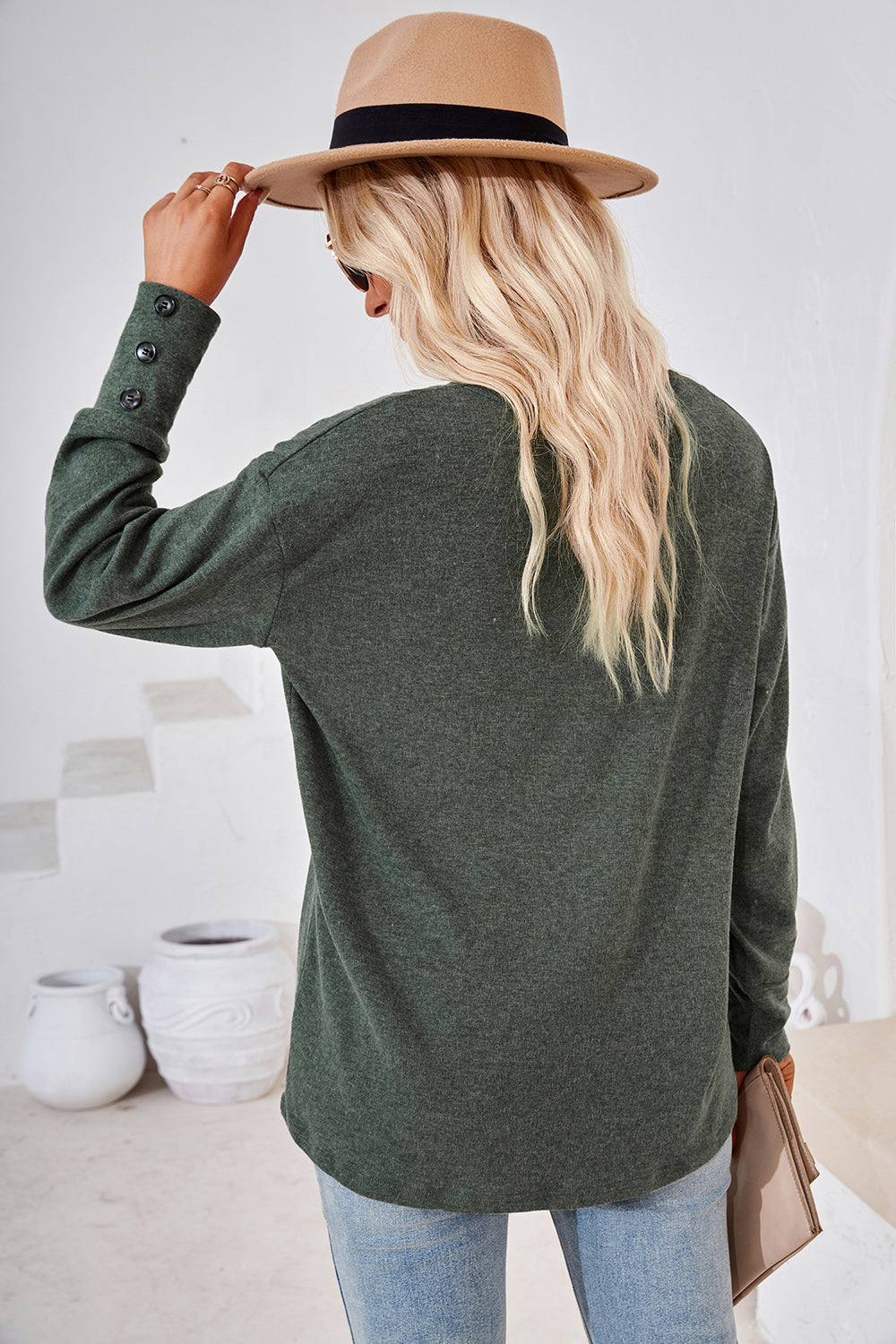 V-Neck Dropped Shoulder T-Shirt-Angel Casuals