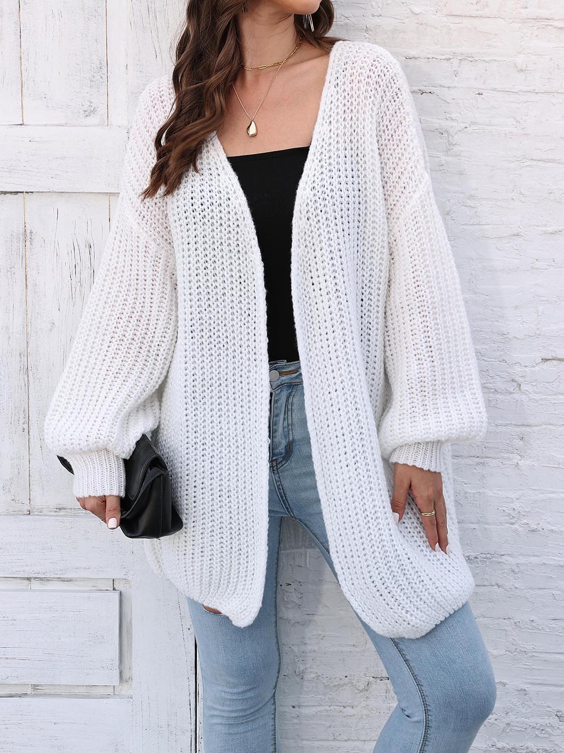 Open Front Dropped Shoulder Longline Cardigan-Angel Casuals