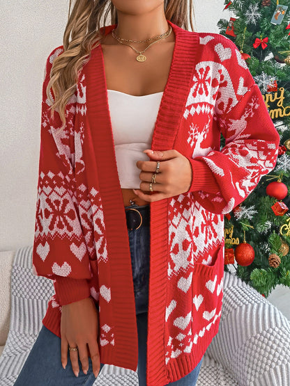 Pocketed Open Front Long Sleeve Cardigan-Angel Casuals