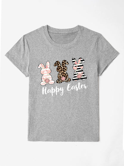 HAPPY EASTER Round Neck Short Sleeve T-Shirt-Angel Casuals