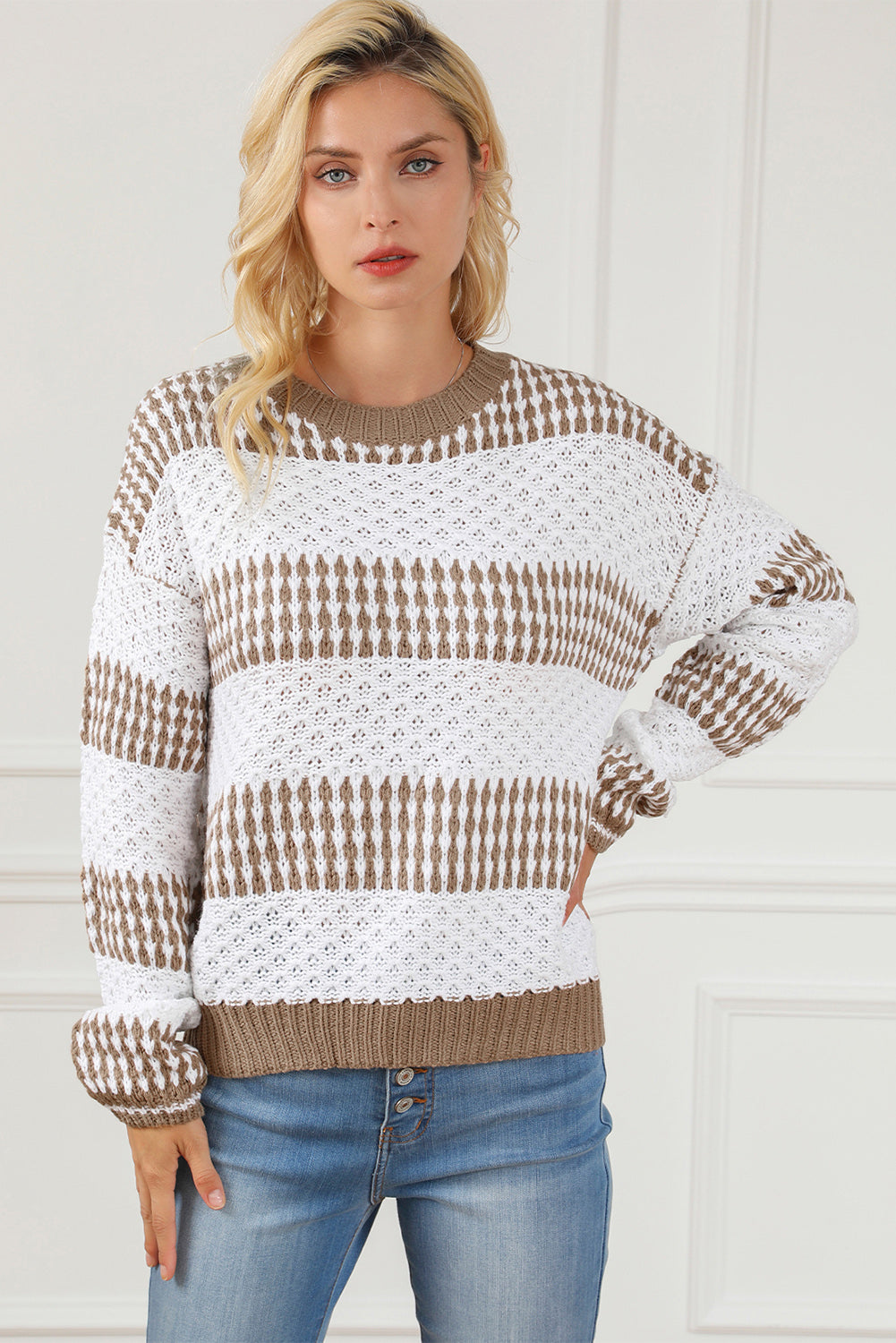 Striped Round Neck Long Sleeve Knit Top-Angel Casuals