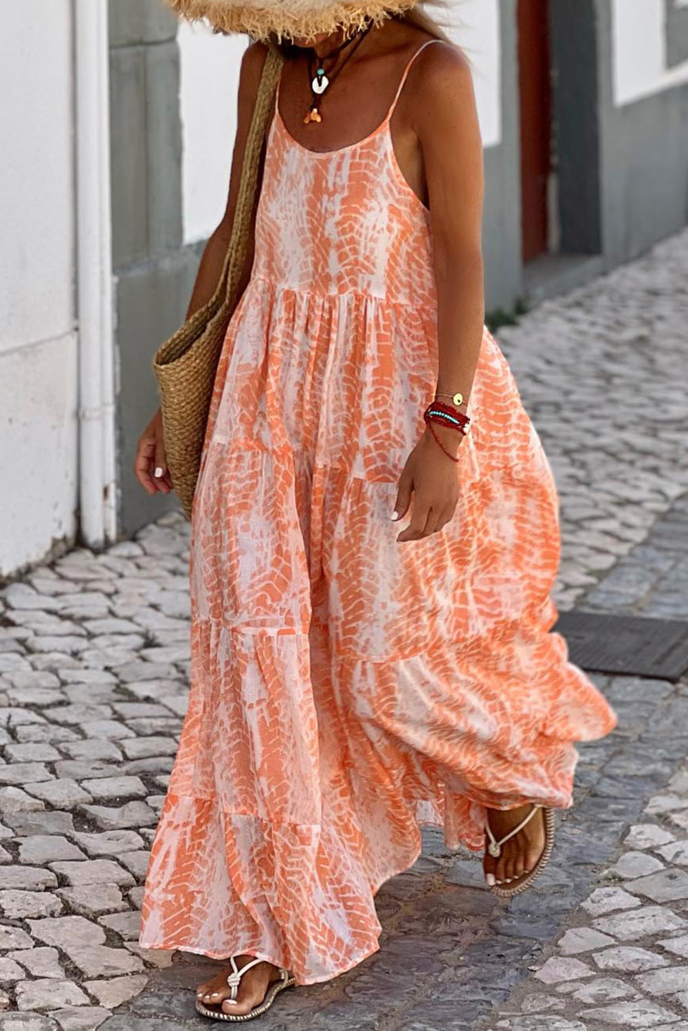 Printed Scoop Neck Maxi Cami Dress-Angel Casuals