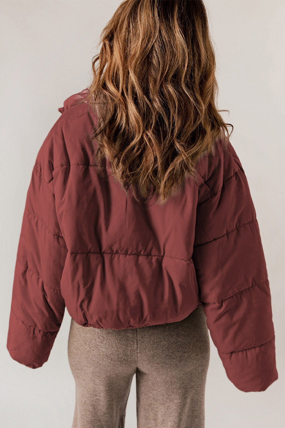 Zip Up Collared Neck Long Sleeve Winter Coat-Angel Casuals
