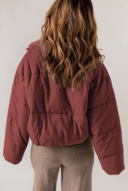 Zip Up Collared Neck Long Sleeve Winter Coat-Angel Casuals