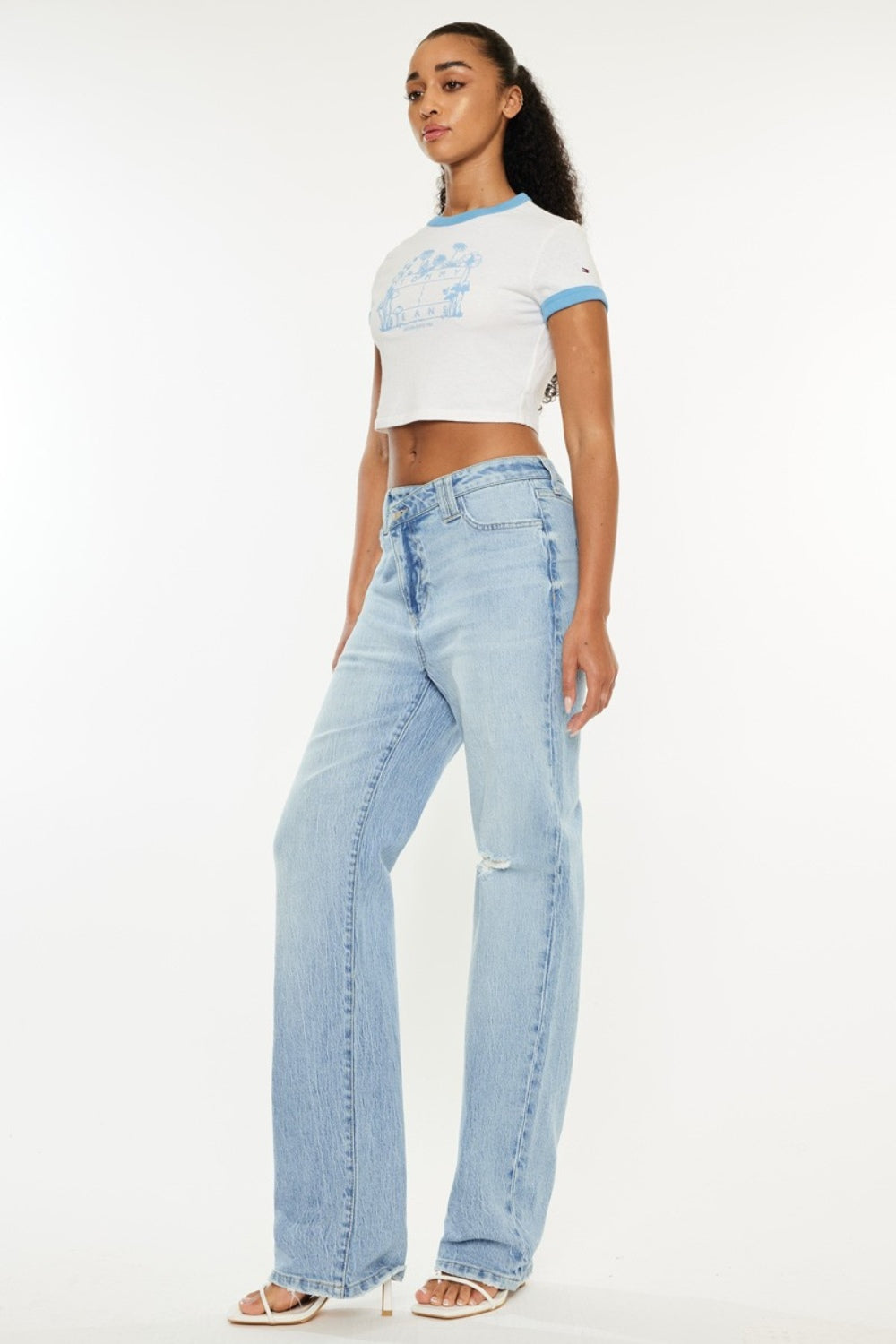 Kancan Distressed High Waist Straight Jeans-Angel Casuals