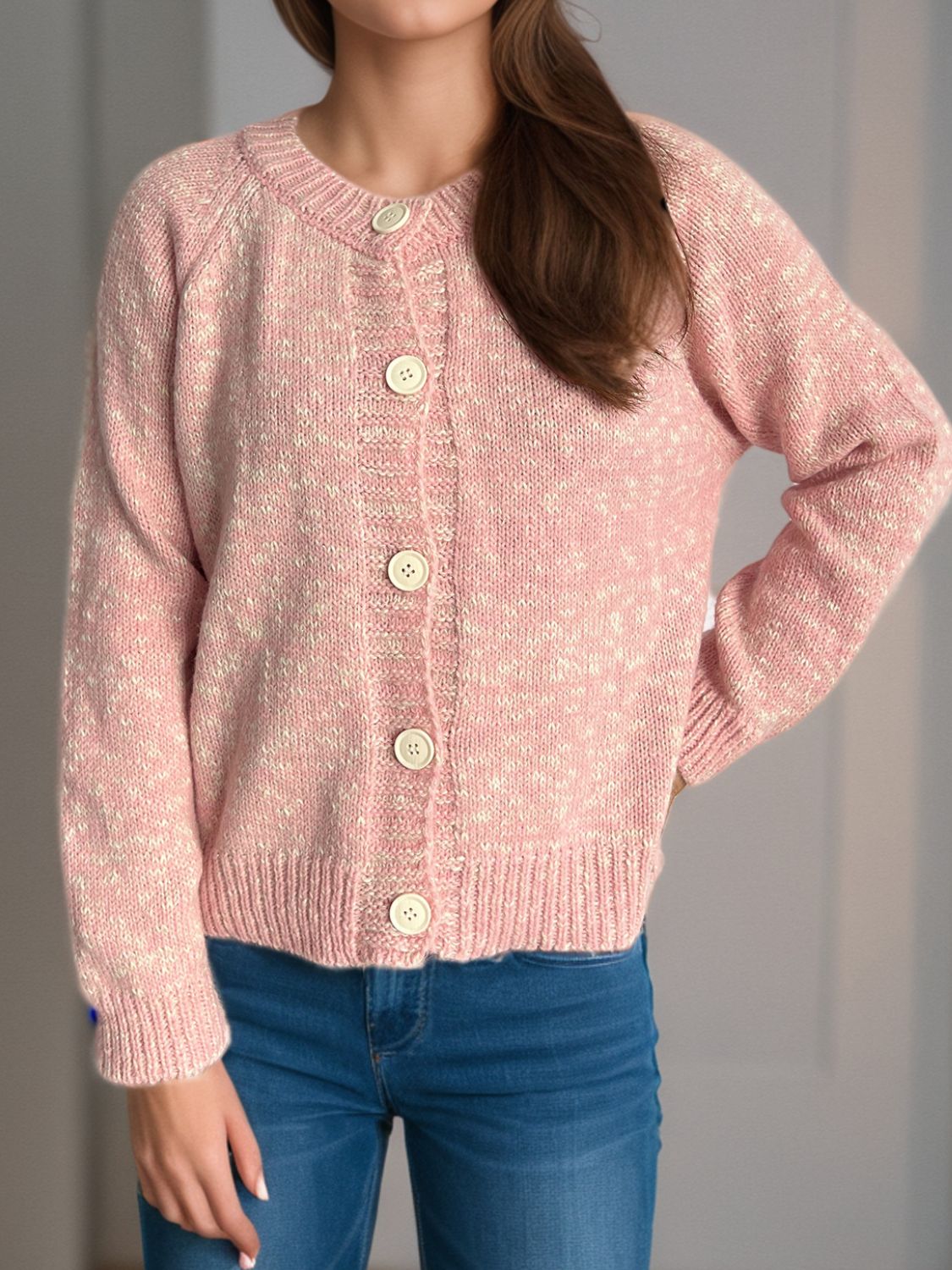 Heathered Button Down Long Sleeve Cardigan-Angel Casuals