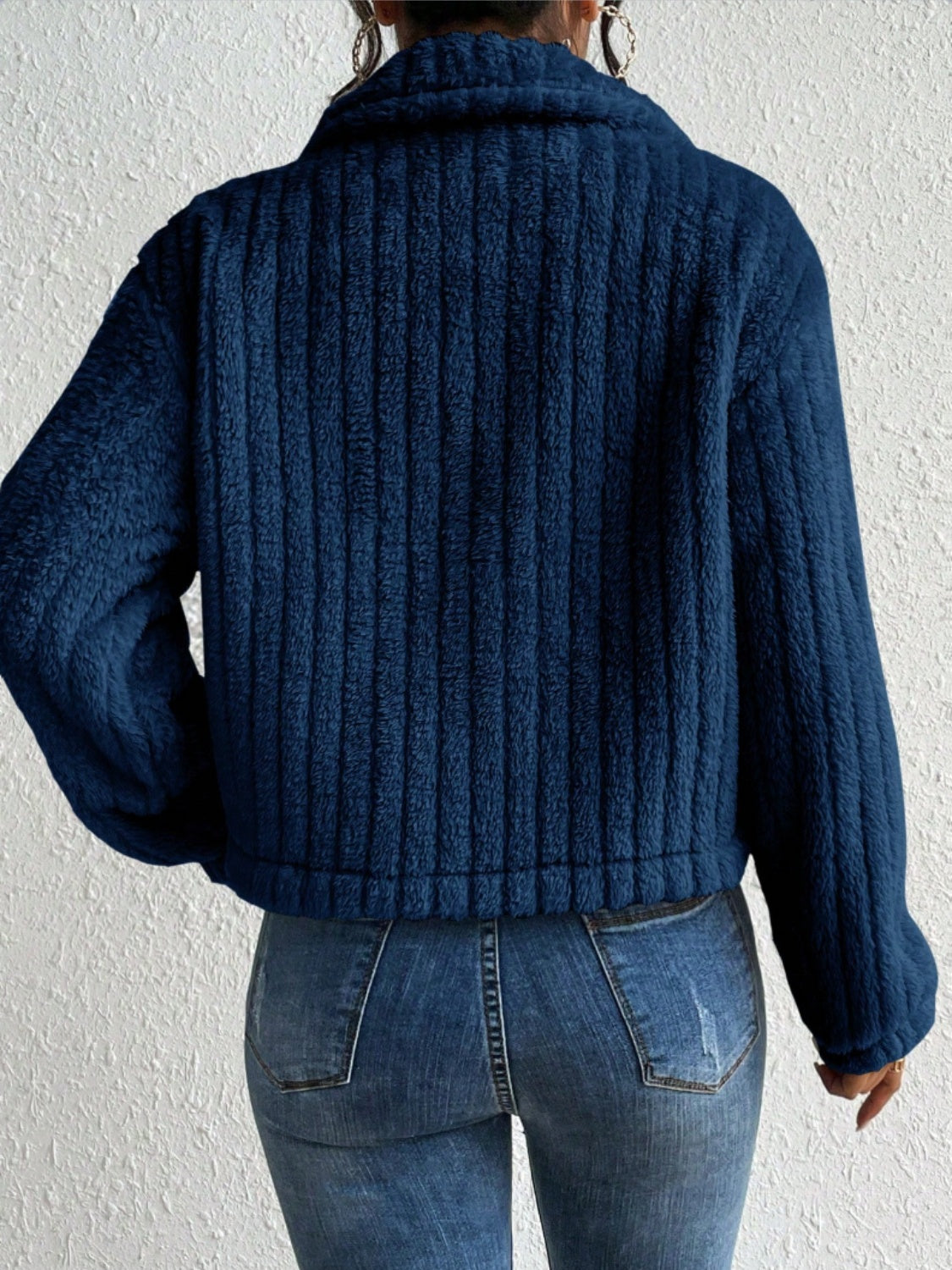 Fuzzy Button Up Collared Neck Jacket-Angel Casuals