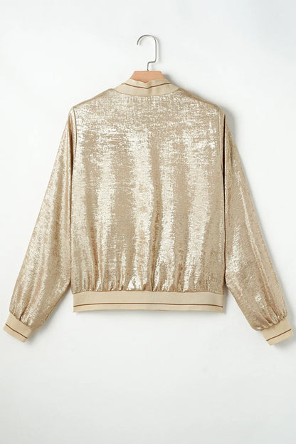 Baseball Collar Zip Up Long Sleeve Jacket-Angel Casuals