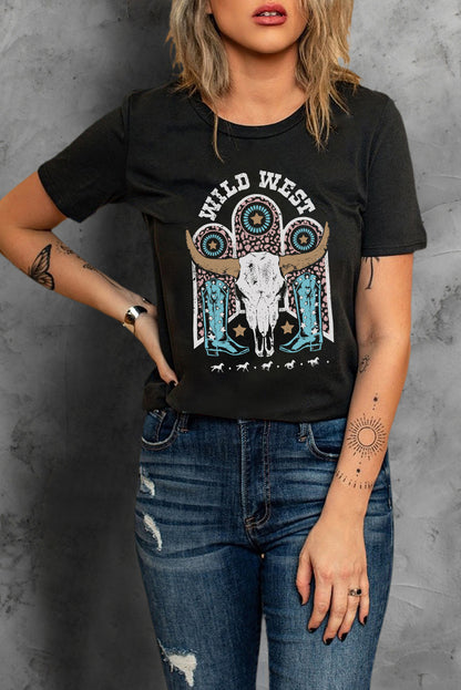 WILD WEST Graphic Short Sleeve Tee Shirt-Angel Casuals