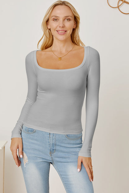 Square Neck Long Sleeve T-Shirt-Angel Casuals