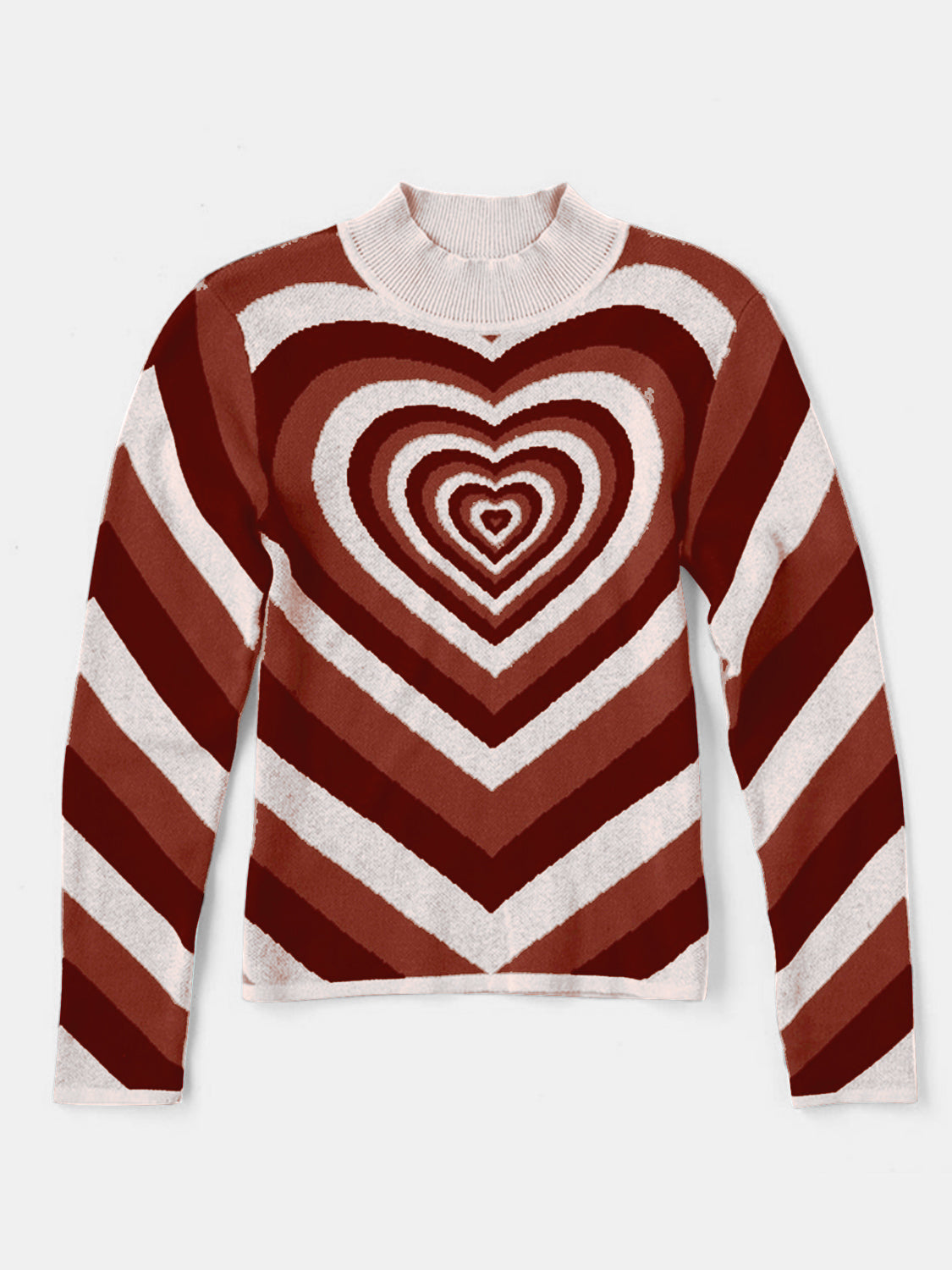 Heart Mock Neck Long Sleeve Sweater-Angel Casuals