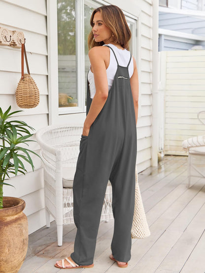 V-Neck Spaghetti Strap Jumpsuit-Angel Casuals