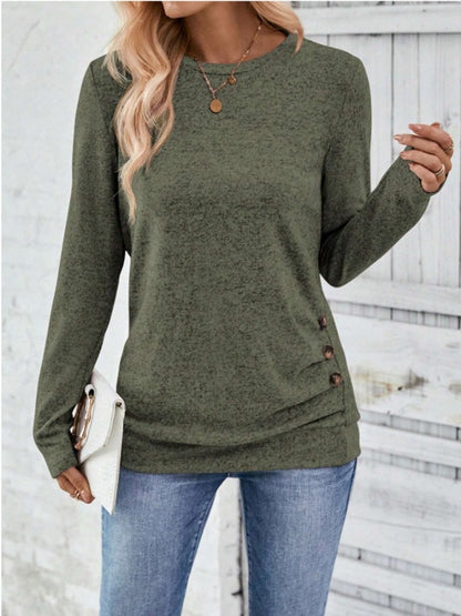 Round Neck Long Sleeve T-Shirt-Angel Casuals