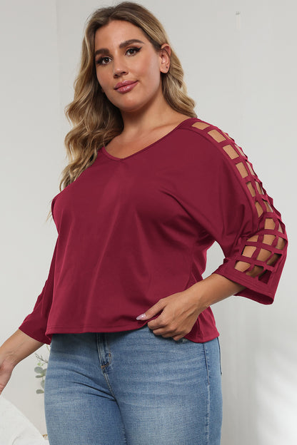 3/4 Sleeve Cutout Detail Top-Angel Casuals