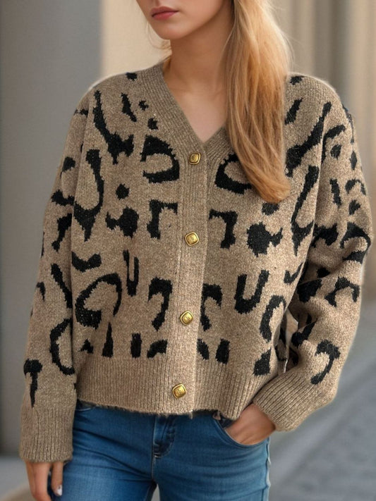 Leopard V-Neck Button Up Cardigan-Angel Casuals