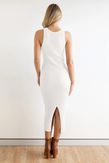 Slit Ribbed Round Neck Sleeveless Dress-Angel Casuals